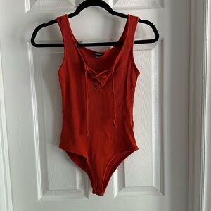 Burnt Orange Lace Up Bodysuit